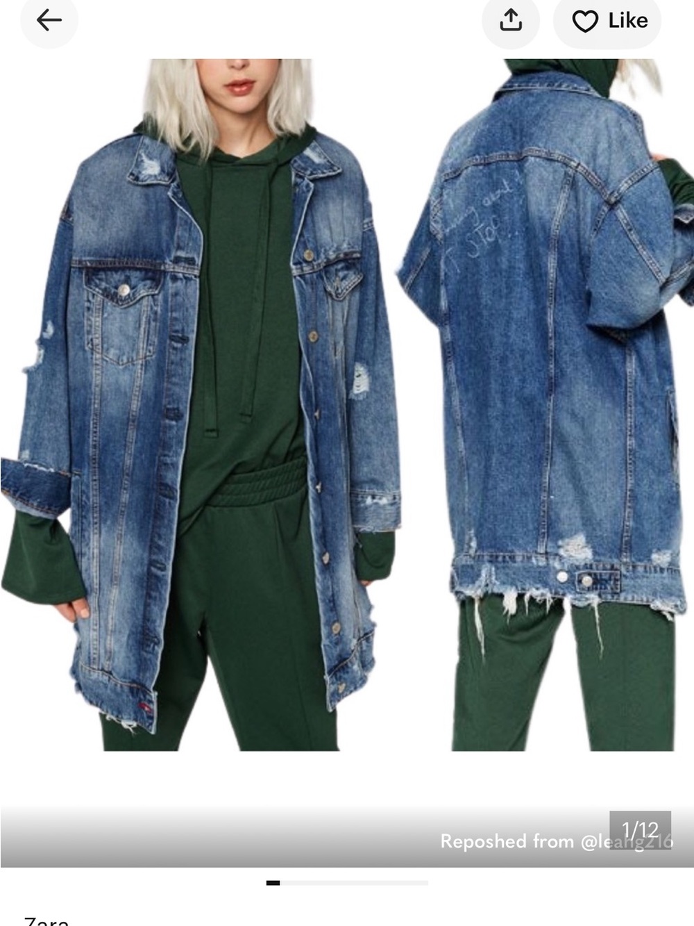 Zara Blue Denim Jacket with graphic writing in the back Medium - Trafaluc Label - Picture 8 of 8